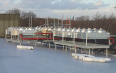 Adiabatic Coolers installed to replace 1800kW Water Cooling Tower, saving water and the cost of expensive chemical treatment previously required to prevent legionalla risk